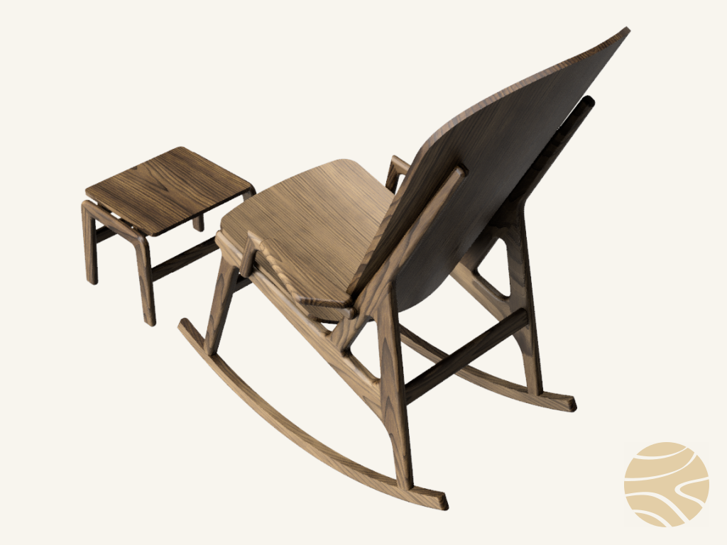 schommelstoel met voetenbank in teak - 3D CAD