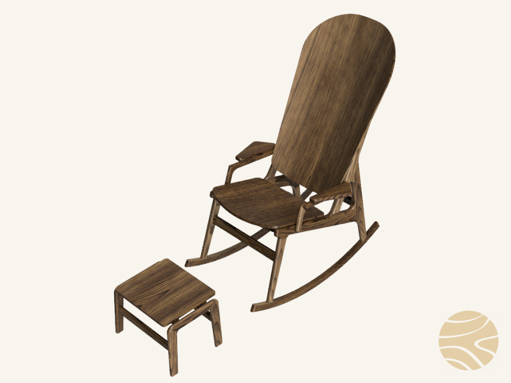 schommelstoel met voetenbank in teak - 3D CAD